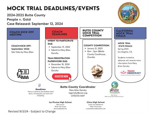 Mock Trial Deadlines and dates visual graphic organizer for 24/25